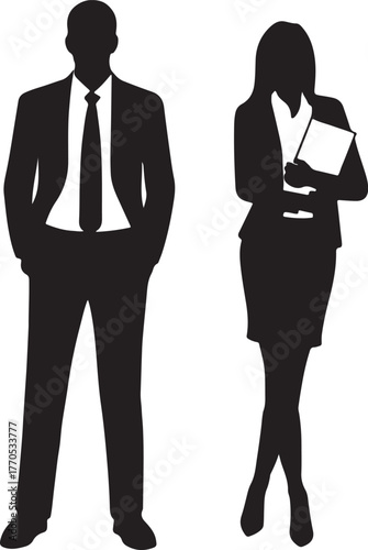 businessman man and woman standing silhouette vector