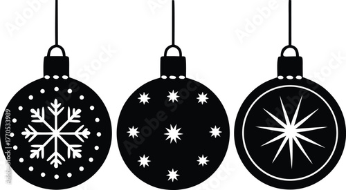 Christmas ball icon. Set of black Christmas balls. Christmas ball icons in flat design