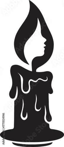 a melting candle with a woman s profile integrated into the flame silhouette vector