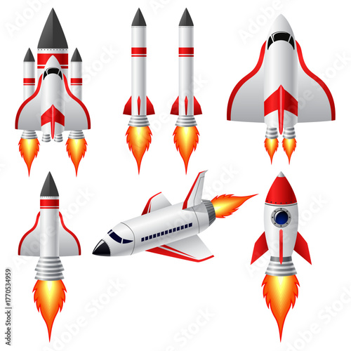 Rocket icons set isolated on white background. Vector illustration. Eps 10.