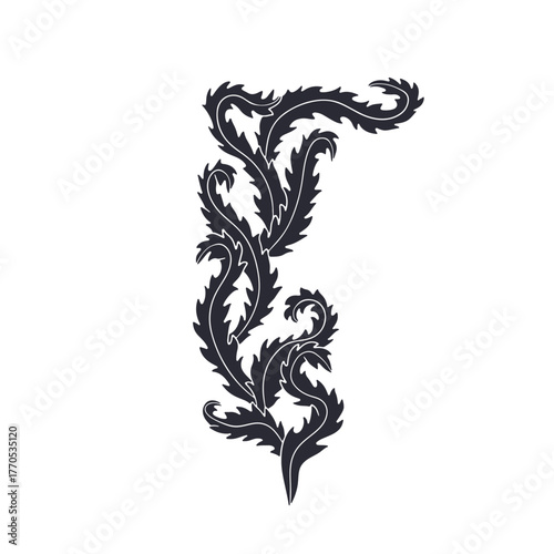 Elegant curvy seaweed hand drawn monochrome vector illustration