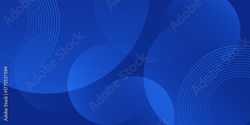 Abstract blue glowing geometric lines on dark blue background. Modern shiny blue circle