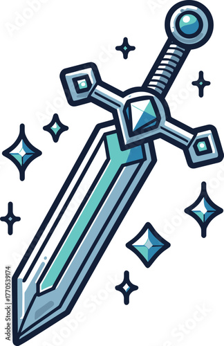 プラチナブルーの両刃の剣のイラスト