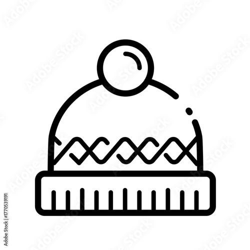 Winter knit bobble hat with braid pattern -  vector icon