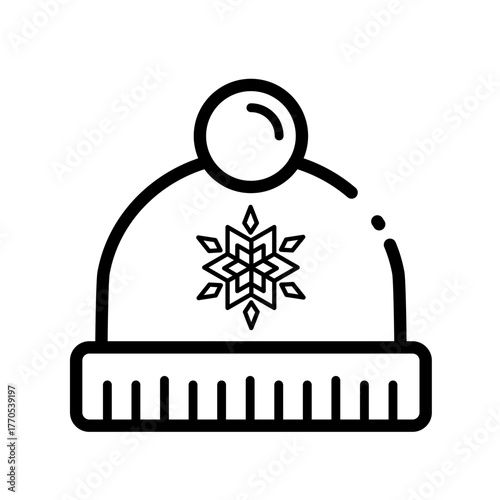 Winter knit bobble hat with snowflake -  vector icon