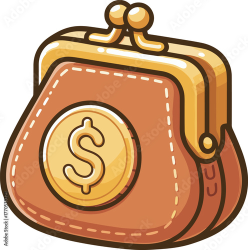 ドルマークコインのついたがま口財布のイラスト