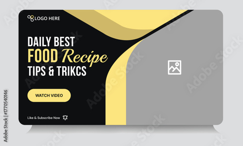 Editable vector food recipe techniques video cover banner design, daily food review tips and tricks video thumbnail banner design, customizable vector eps 10 file format