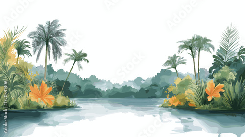 Pantanal Wetlands - Mato Grosso. Pantanal Wetlands - Mato Grosso hand drawn watercolor illustration