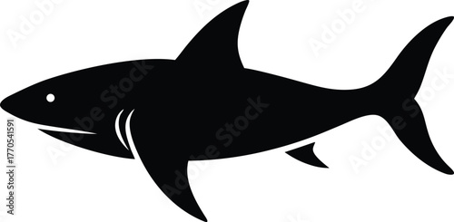 Great white shark silhouette. Dangerous marine fish graphic vector.