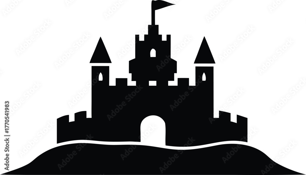 Fototapeta premium Isolated sandcastle silhouette. Simple summer beach building vector icon.
