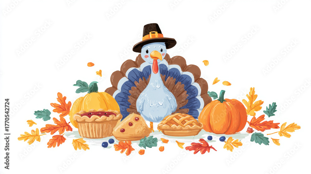 Fototapeta premium flat ilustration design of a thanksgiving turkeycharacter
