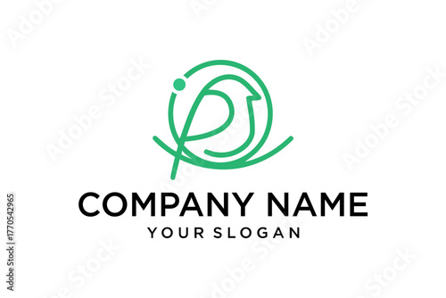 Modern Green Minimalist Line Art Abstract Bird Logo Design with Circular Element