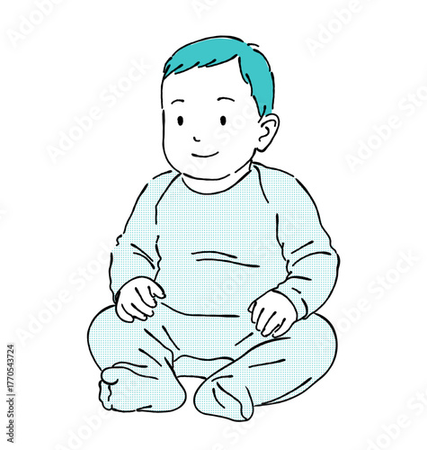 座っている赤ちゃんのイラスト,ベビー,乳幼児,笑顔,子供,育児,ベクター
