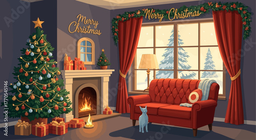 Cozy Christmas scene vector