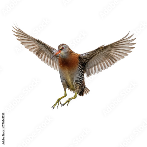 Water Rail in Dynamic Flight, Isolated
