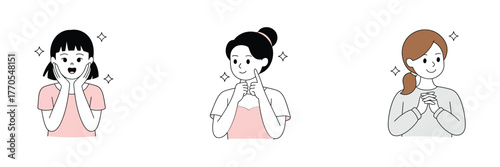 Three diverse women with glowing skin and happy expressions, isolated on white background