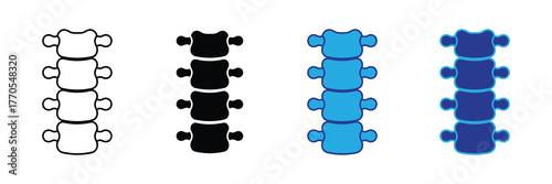 Set of four stylized spine icons in black and white, solid black, light blue, and dark blue on a white background