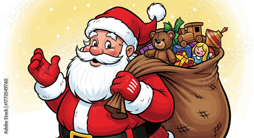 Cute cartoon Santa Claus carrying