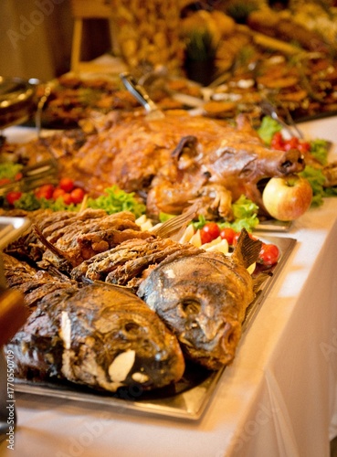 well decorated catering food on a table, celebration theme
