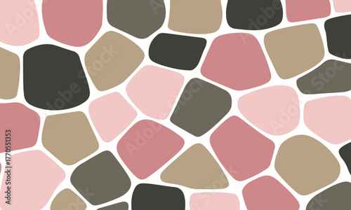 A flat lay of irregularly shaped stones in shades of pink brown and gray on a white background, stone background, tile background, seamless geometric pattern, Seamless pattern of irregular cobblestone