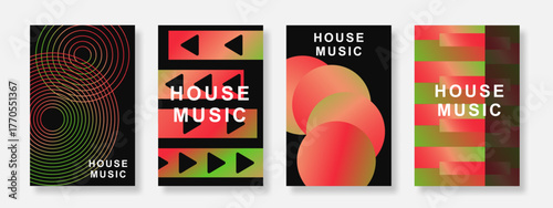 Modern music poster background set. Minimalis sound cover template with gradient geometric shape design. Suitable for club, party, music festival, flyer, social media banner. Vector