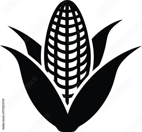 Corn cob silhouette. Sweet corn vegetable food vector icon.