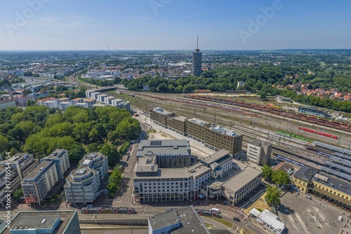 Ausblick auf die schwäbische Bezirkshauptstadt Augsburg rund um Hauptbahnhof und Bahnhofstraße
