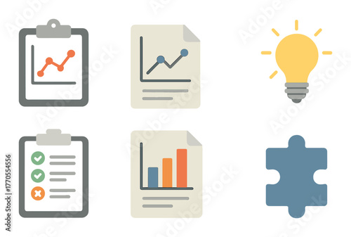 Data analysis and visualization icons featuring charts and puzzle piece