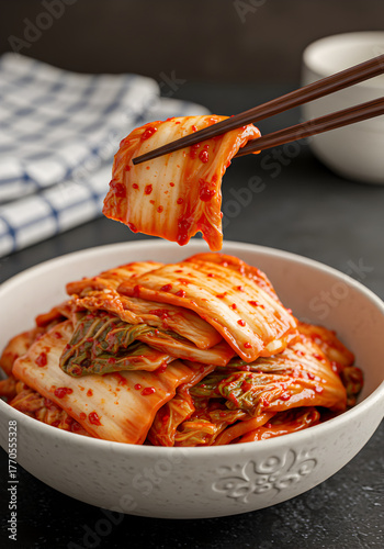 [Generative AI] 젓가락으로 집어 올린 매콤하고 신선한 한국 배추김치