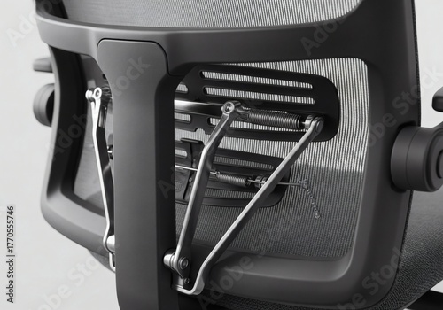Eye-level close-up of a chair's automated kinetic back support