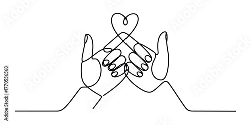 Abstract continuous line drawing of intertwined hands forming a heart symbol vector