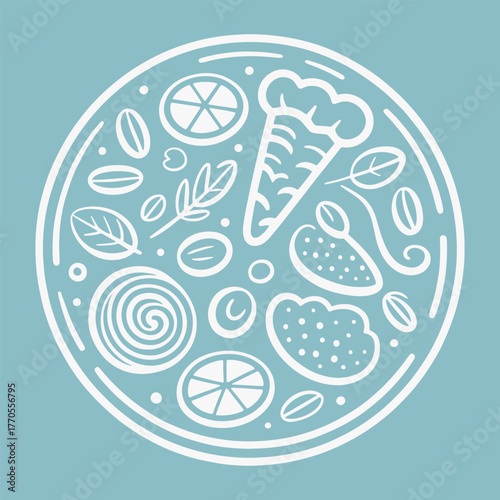 The flat design for the Italian food set. Perfect for print: design menus, stickers, and icons. Focus on fresh, healthy ingredients.