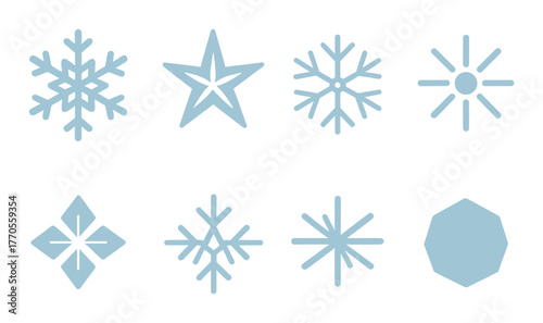 Glowing blue geometric shapes and snowflakes on dark background