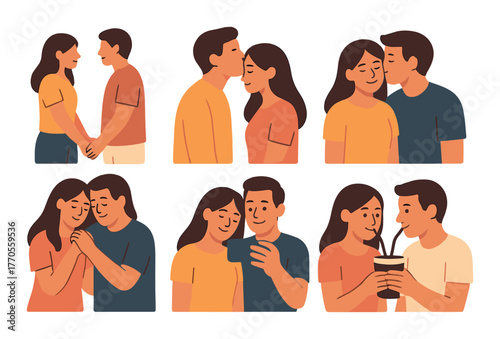 Couple moments: diverse young adults in romantic illustrations