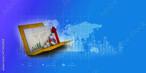3d rendering Stock market online business concept. business Graph with folder
