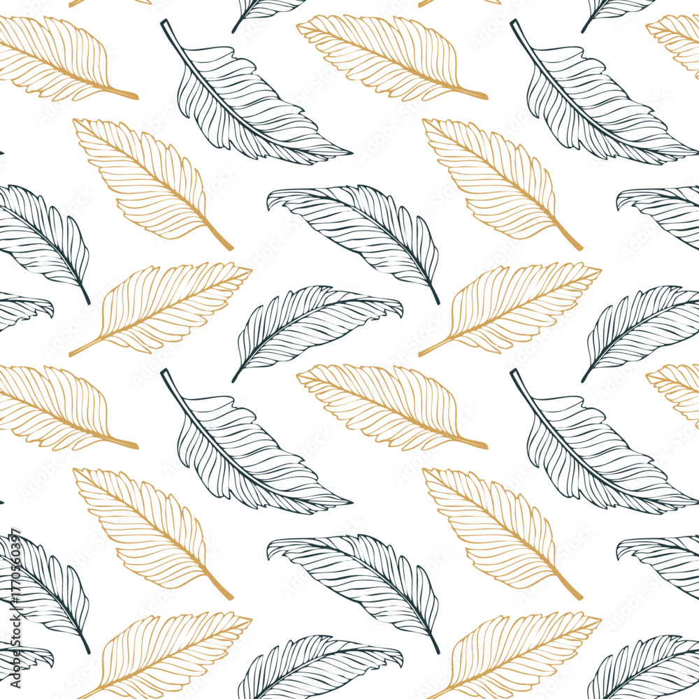 Obraz premium Seamless pattern with hand-drawn tropical leaves.