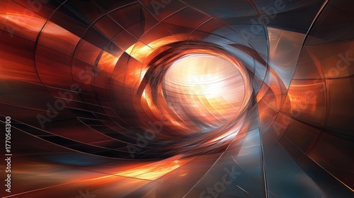 Fototapeta Naklejka Na Ścianę i Meble -  abstract orange and blue metallic tunnel