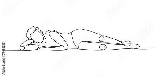 Continuous line drawing of a person sleeping peacefully on their side vector