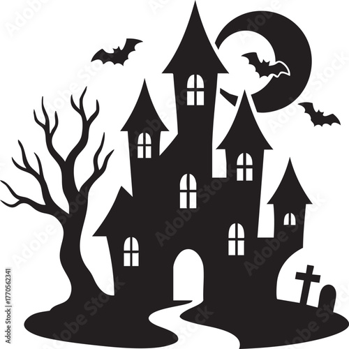 Halloween haunted house silhouette vector