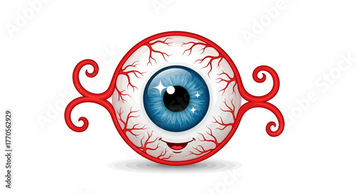 Whimsical Eyeball Character with Veins and Decorative Tendrils Animated Style Illustration