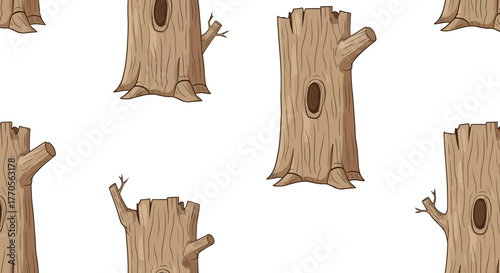 Whimsical tree trunks repeat pattern design with natural wood grain texture style