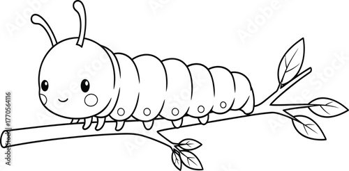 Cartoon Ladybug on Flower - Black and White Line Art for Coloring Pages, Insect Illustration, Vector Design