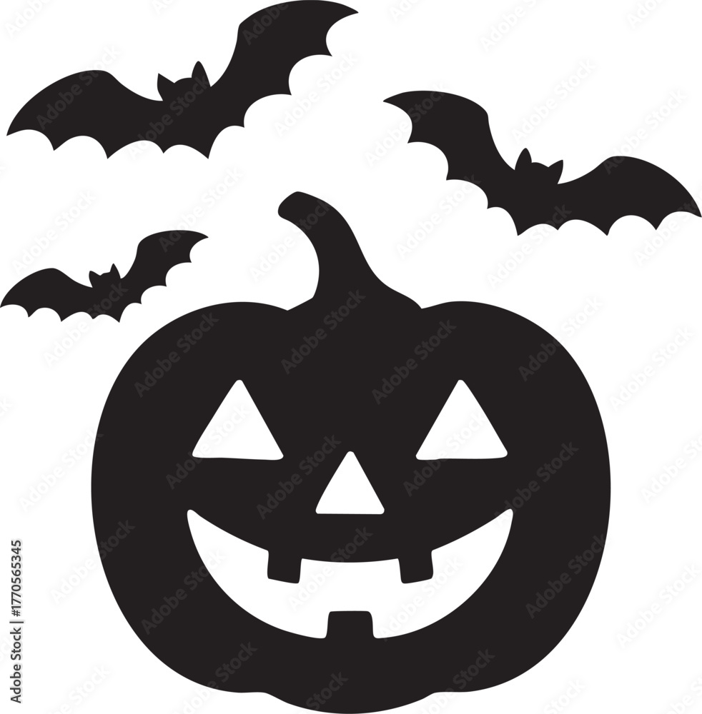 Fototapeta premium Pumpkin and bats silhouette vector