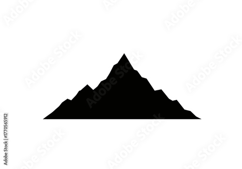 A black silhouette of jagged mountain peaks against a white background