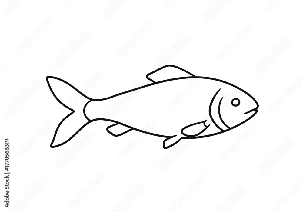 Fototapeta premium A line drawing of a fish depicted in profile with visible fins and tail