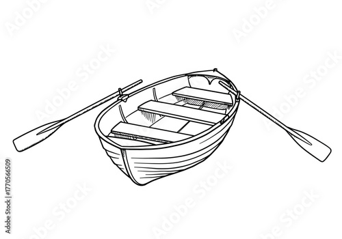 A rowboat with two oars detailed line art