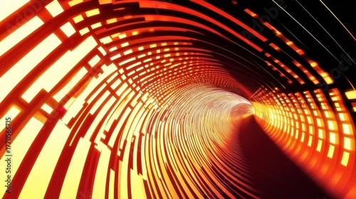 Fototapeta Naklejka Na Ścianę i Meble -  abstract orange tunnel digital art glowing lines futuristic back