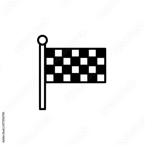 Checkered flag line icon representing race completion success and winning