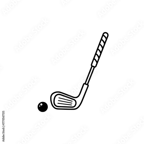 Outline Golf Club and Ball Icon for Sport and Leisure Activities Design Element