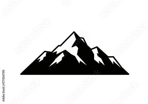 Black mountain silhouette against a white background jagged peaks